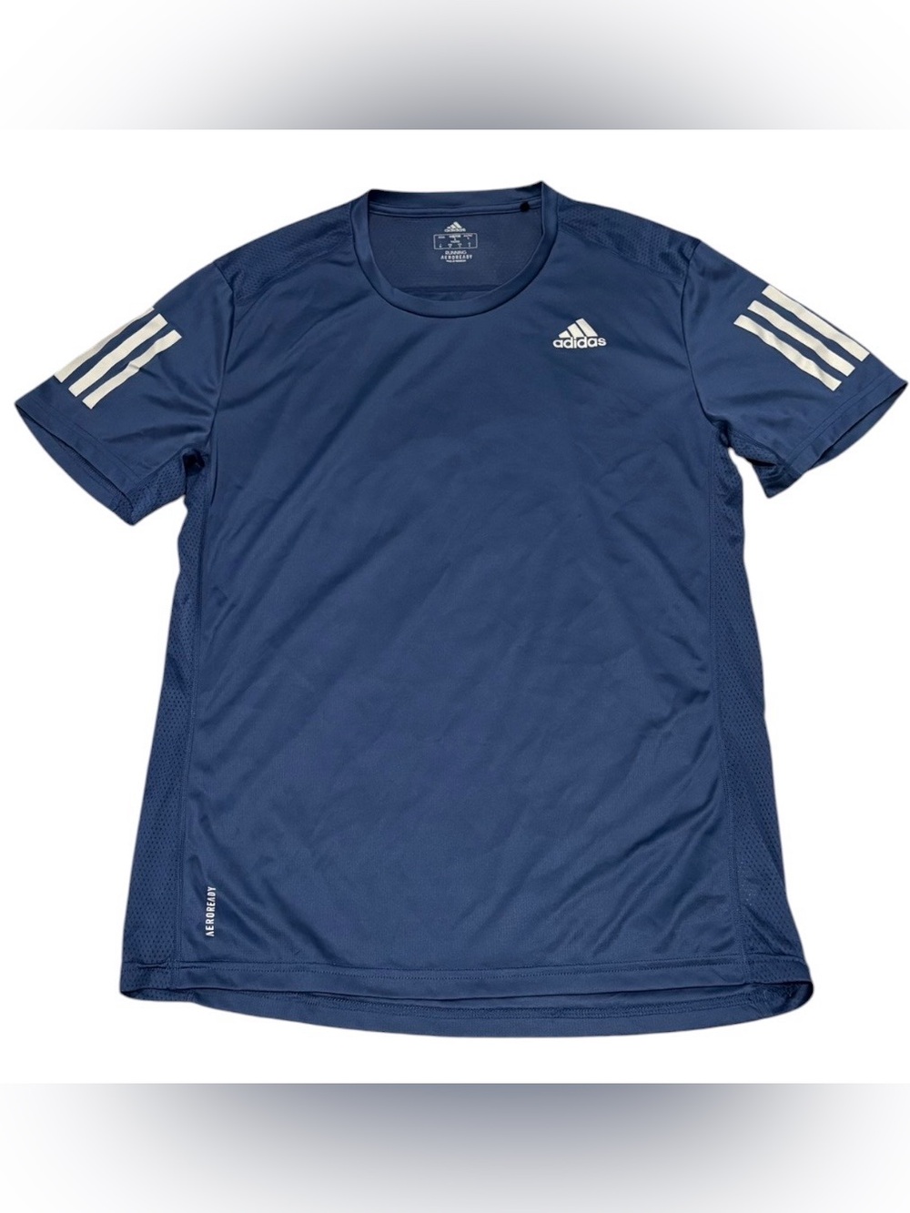 Adidas AEROREADY Running Performance Tee Blue Reflective Stripes Size Small